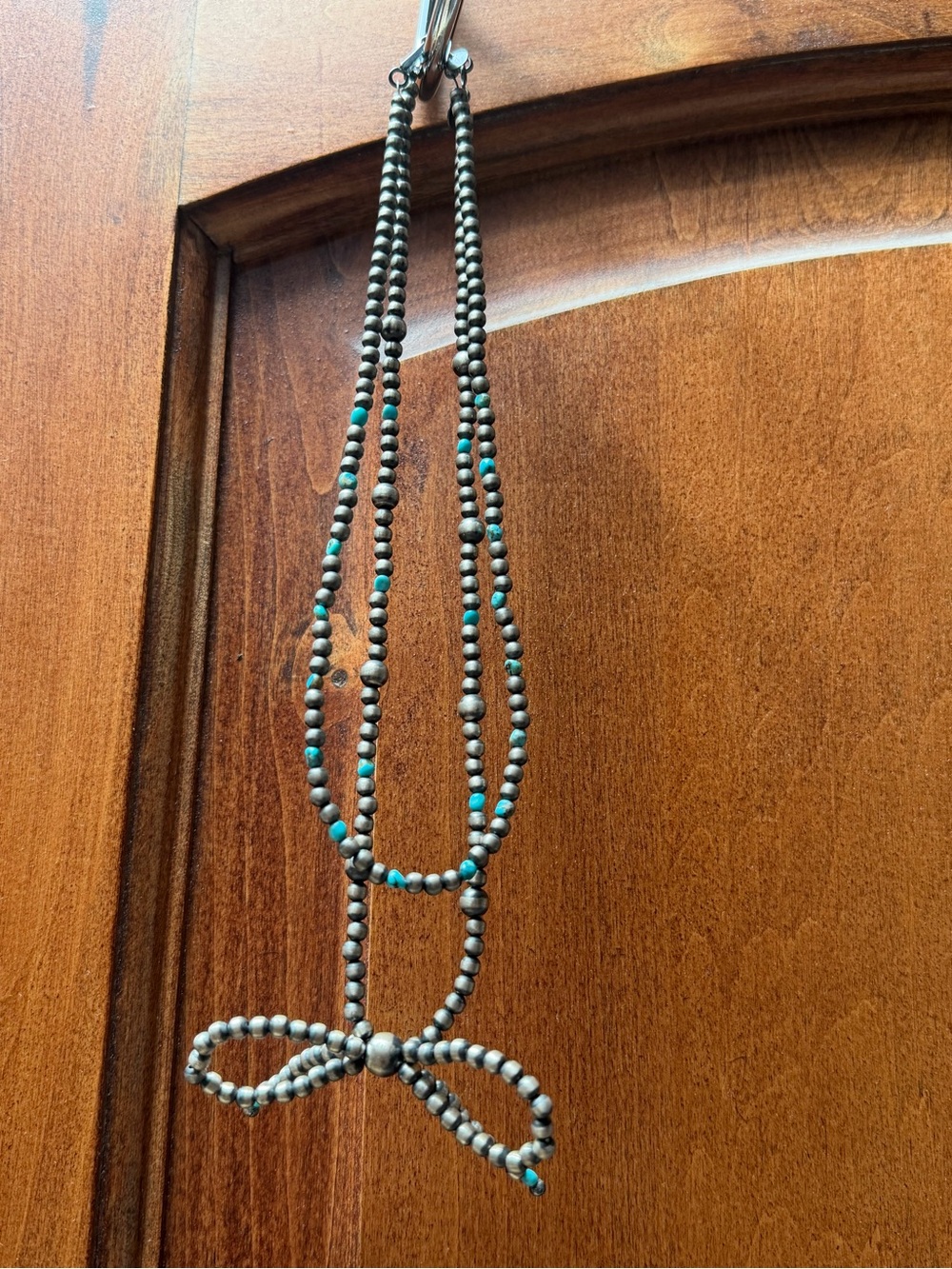 Turquoise and sterling Silver Beaded Necklace with Bow Accent and choker set